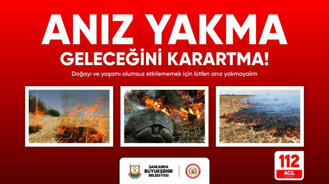 Şanlıurfa Büyükşehir Belediyesi, anız yakmanın yasak olduğunu ve bu eylemi gerçekleştirecek kişilere yasal işlem uygulanacağını açıkladı.