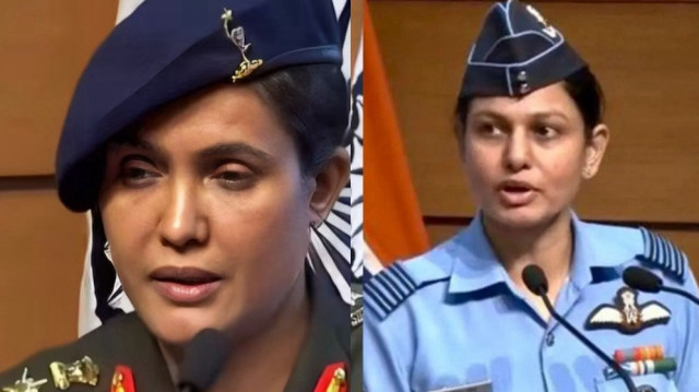 انڈین فوج کی کرنل صوفیہ قریشی اور ونگ کمانڈر ویومیکا سنگھ آپریشن سندور کی تفصیلات بتا رہی ہیں
