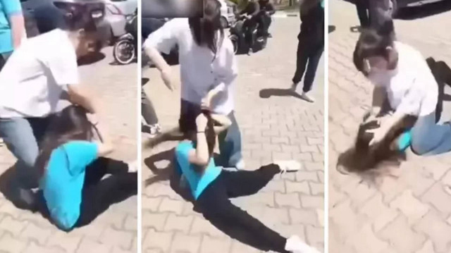 Şiddet ortaokula kadar indi: Arkadaşını saçından tutup yerde sürükledi