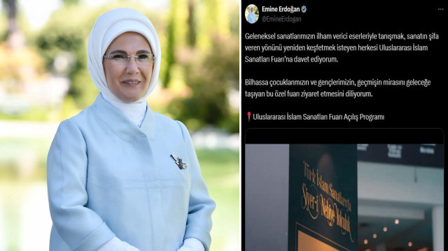 Emine Erdoğan, ATO Congresium'da açılan 'Uluslararası İslam Sanatları Fuarı'na ilişkin paylaşım yaptı.