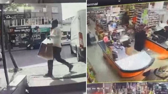 Görüntülerde, markete giren şahsın kahve kolilerini poşete koyduktan sonra hızla marketten çıkarak uzaklaştığı görüldü.