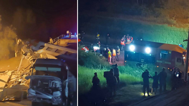 Kurtarma ekipleri hasar gören vagonlar ile lokomotifi incelemeye devam ediyor.