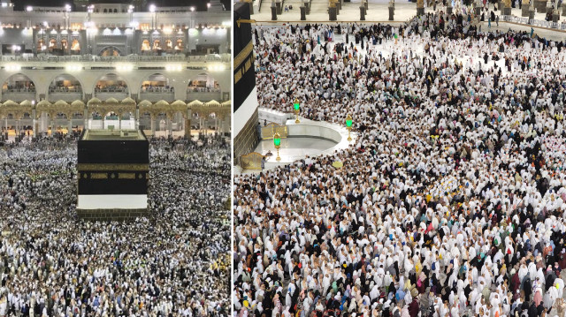 Hacılar Kabe'de, tavafın yanı sıra namaz kılıp Kur'an-ı Kerim okudu, dua etti.