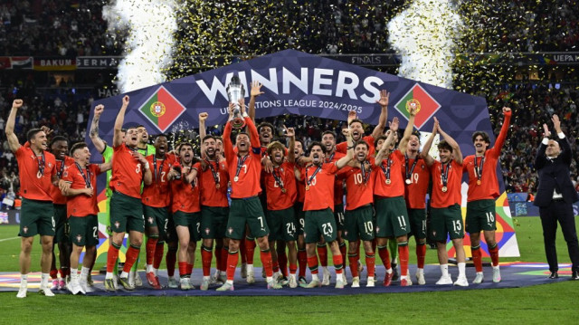 Les joueurs portugais célèbrent leur victoire en finale de la Ligue des nations de l’UEFA face à l’Espagne, à Munich, le 8 juin 2025.