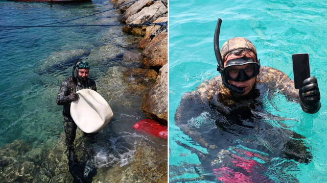 Muğla'da denizden 75 kilo atık çıkarıldı.