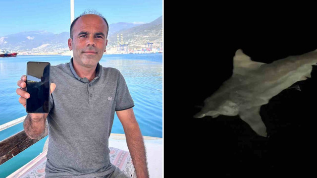 Orkinos tuttuğunu zanneden balıkçı Öztürkoğlu, köpek balığı olduğunu fark edince denize bıraktı.