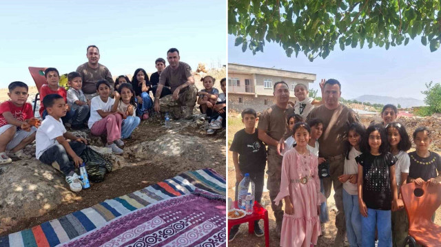 Kendilerini ziyaret eden askerlere teşekkür eden öğrenciler, Mehmetçiklerle birlikte hatıra fotoğrafı çekti.