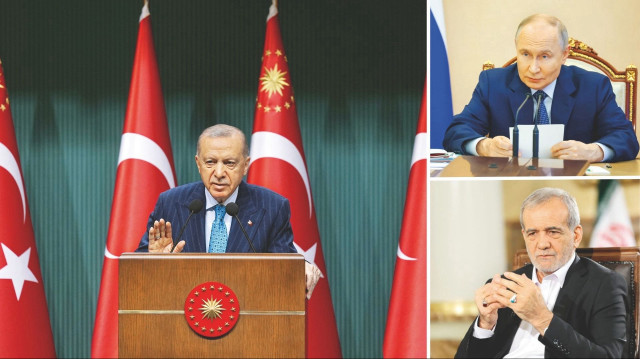 Recep Tayyip Erdoğan, Vladimir Putin, Mesud Pezeşkiyan.