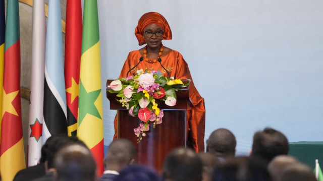 Le ministre sénégalais des Affaires étrangères, Yassine Fall, prononce un discours lors de la conférence ministérielle du Forum sur la coopération sino-africaine (FOCAC) à Pékin, le 3 septembre 2024.