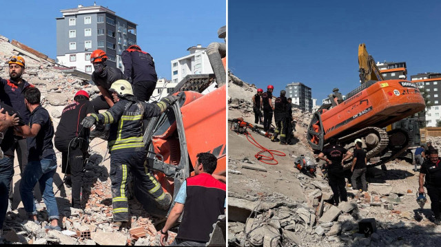 Ekipler, enkaz altında kalan iş makinesi operatörünün kurtarılabilmesi için çalışma başlattı.