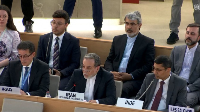 Cette image extraite d'une vidéo des Nations unies montre le ministre iranien des affaires étrangères, Abbas Araghchi, s'adressant à la 59e session du Conseil des droits de l'homme des Nations unies, à Genève, le 20 juin 2025.