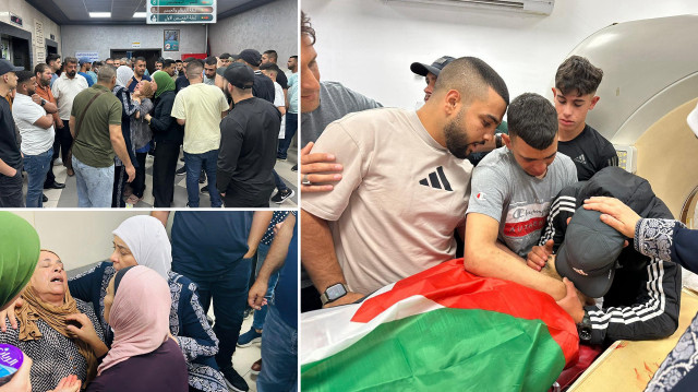 Şehit olan Filistinlilerin yakınları hastanede gözyaşları döktü.