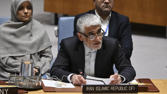 Le représentant iranien à l'ONU, Amir Saeid Iravani, s'exprime lors d'une réunion du Conseil de sécurité de l'ONU sur le conflit israélo-iranien au siège des Nations unies, le 24 juin 2025 à New York.