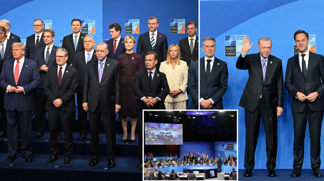 Hollanda'nın Lahey kentinde düzenlenen NATO Zirvesi'ne katılan devlet ve hükümet başkanları aile fotoğrafı çektirdi.