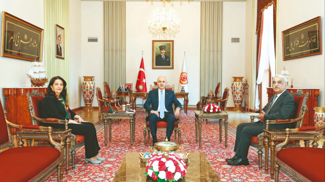 TBMM Başkanı Numan Kurtulmuş, DEM Partili Pervin Buldan ve Mithat Sancar’ı kabul etti.