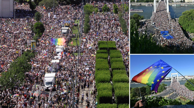 AB'nin organize ettiği Budapeşte'deki LGBT yürüyüşü.