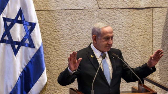 Le Premier ministre israélien Benjamin Netanyahu s'adresse à l'assemblée lors d'une session du Parlement israélien (Knesset) à son siège à Jérusalem, le 11 juin 2025.