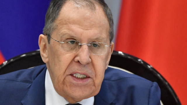 Le ministre russe des affaires étrangères, Sergei Lavrov, s'exprime lors d'une conférence de presse conjointe avec son homologue kirghize à l'issue de leurs entretiens à Cholpon-Ata, le 29 juin 2025.