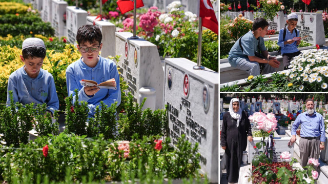 Şehit aileleri, Kurban Bayramı arifesinde Edirnekapı Şehitliği'ni ziyaret ederek, Kur'an-ı Kerim okudu.