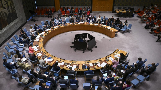 Une vue d'ensemble montre la réunion du Conseil de sécurité des Nations unies sur le conflit au Moyen-Orient, y compris la question palestinienne, au siège des Nations unies le 16 juillet 2025, à New York.