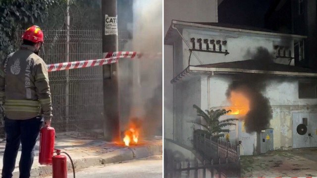 Elektrik ekibi trafoya giden akımı ve bölgedeki elektriği kesti.