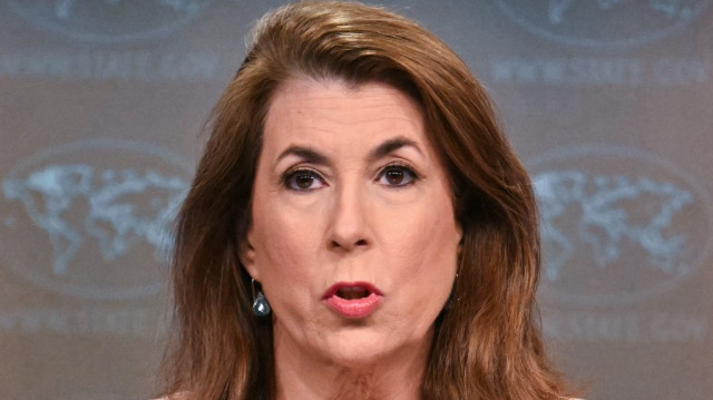 Tammy Bruce, porte-parole du département d'État américain, lors d'une conférence de presse au département d'État à Washington, DC, le 15 avril 2025.