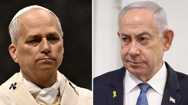 Cette combinaison de photographies créée le 18 juillet 2025 montre le pape Léon XIV (à droite) présidant la messe du jubilé du sport au Vatican le 15 juin 2025 et le Premier ministre israélien Benjamin Netanyahu assistant à son procès pour corruption au tribunal de district de Tel Aviv le 16 décembre 2024.