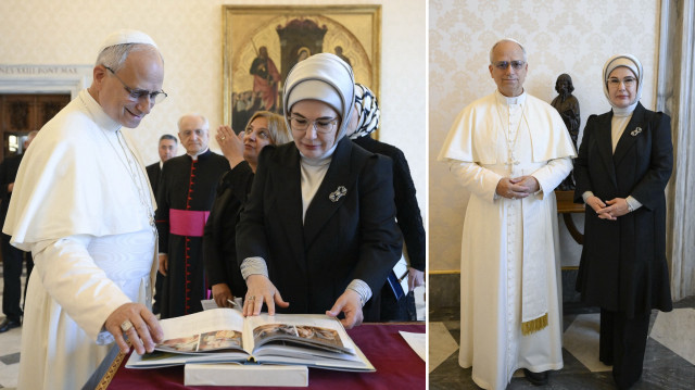 Vatikan'da Katoliklerin ruhani lideri ve Vatikan Devlet Başkanı Papa 14. Leo, Emine Erdoğan.
