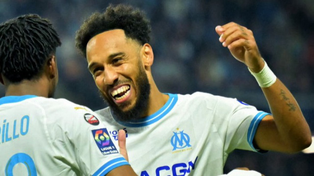 L’attaquant franco-gabonais de Marseille, Pierre-Emerick Aubameyang (à droite), lors du match de Ligue 1 française entre Le Havre AC et l’Olympique de Marseille (OM) au Stade Océane, au Havre, dans le nord-ouest de la France, le 19 mai 2024.