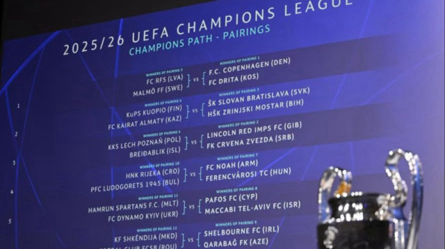 Tableau des tirages au sort du troisième tour de qualification de la Ligue des Champions de l'UEFA, à Nyon, le 21 juillet 2025.