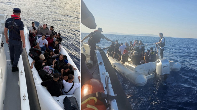 Ekipler, lastik bottaki 5'i çocuk 33 düzensiz göçmeni kurtardı. 