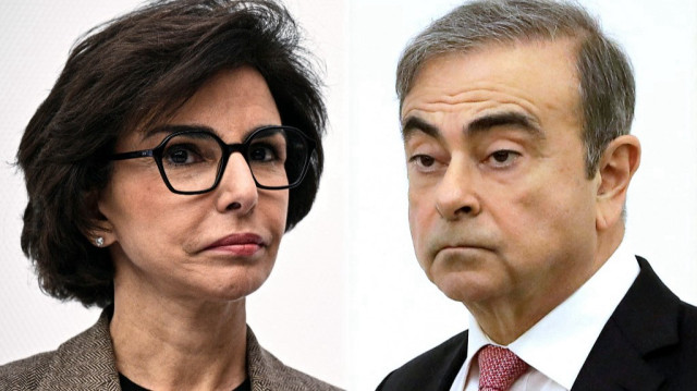 Cette combinaison d'images d'archives créée le 22 juillet 2025 montre la ministre française de la Culture, Rachida Dati (à gauche), à Paris, le 18 mars 2025, et l'ancien président de Nissan, Carlos Ghosn, lors d'une conférence de presse sur les raisons pour lesquelles il a fui le procès au Japon, où il est accusé de malversations financières, au Syndicat de la presse libanaise à Beyrouth, le 8 janvier 2020.