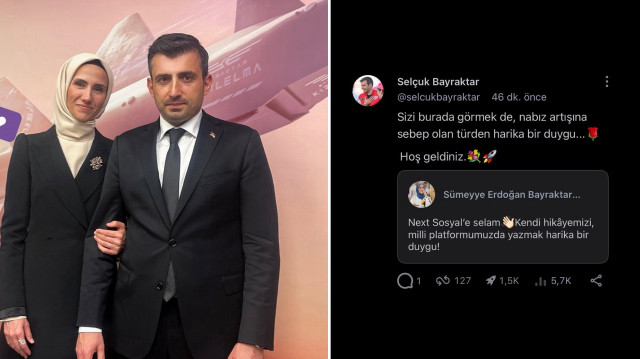 Selçuk Bayraktar'ın eşi Sümeyye Erdoğan Bayraktar'ı karşıladığı paylaşım.