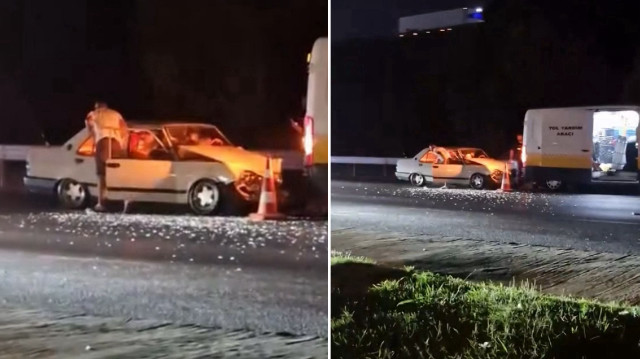 Kazada, otomobilde bulunan 3 kişi ile bakım ekibinde görevli 2 işçi yaralandı. 