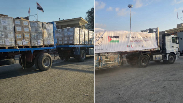Kısıtlı sayıda insani yardım taşıyan tırlar, Mısır tarafındaki Refah Sınır Kapısı'ndan Gazze'ye giriş yaptı