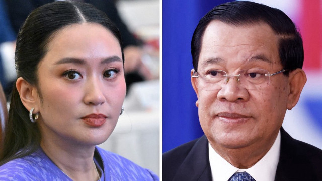 Cette combinaison d'images créée le 27 juin 2025 montre le Premier ministre thaïlandais Paetongtarn Shinawatra (à gauche) participant à un forum d'affaires à Hanoï le 16 mai 2025 et le Premier ministre cambodgien de l'époque Hun Sen (à droite) arrivant pour assister au sommet UE-ANASE au siège du Conseil européen à Bruxelles le 14 décembre 2022.