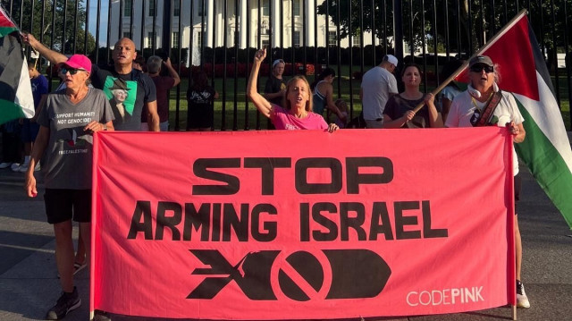 Manifestations devant la Maison Blanche contre la visite du Premier Ministre israélien, Benjamin Netanyahu, aux Etats-Unis, le 06 juillet 2025.