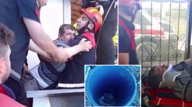 Kuyuya düşen sağır ve dilsiz adam, kendisini kurtaran itfaiyeciye sarılarak teşekkür etti.