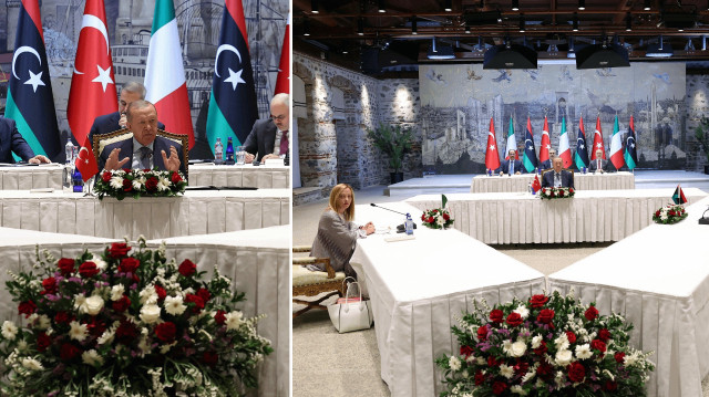 Cumhurbaşkanı Recep Tayyip Erdoğan, İtalya Başbakanı Giorgia Meloni ve Libya Başbakanı Abdulhamid Dibeybe'yi Dolmabahçe Çalışma Ofisi'nde kabul etti.

