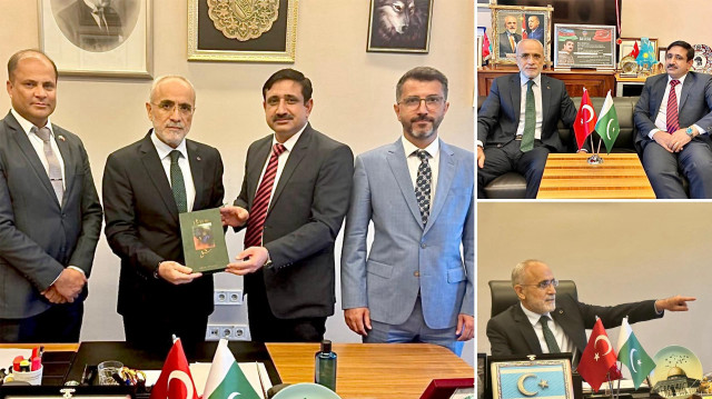 Cumhurbaşkanı Başdanışmanı Yalçın Topçu (solda), Pakistan Ankara Büyükelçiliği Kültür Müşaviri Adeel Ahmed ve beraberindeki heyet.