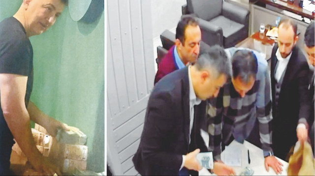 Tuncay Yılmaz'ın İmamoğlu’nun kayıt dışı paralarını sayarken çekilmiş görüntüleri ortaya çıktı.(solda)
Yılmaz, CHP İstanbul İl Başkanlığı’nın kayıt dışı parayla satın alınması sırasında da kameralara yakalanmıştı. (sağda)