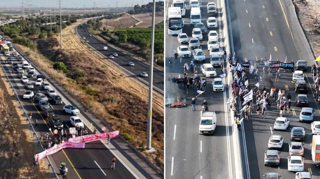 Aileler, pankartlarla ana yolu trafiğe kapatarak Gazze'deki İsraillilerin geri getirilmesi için protesto gösterisi düzenlendi.