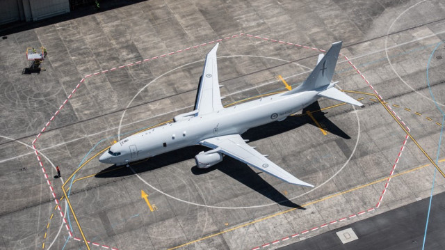 Un avion P-8A Poseidon 4801 à la base Ohakea de la Royal New Zealand Air Force (RNZAF), située au nord-ouest de la ville de Palmerston North en Nouvelle-Zélande. 