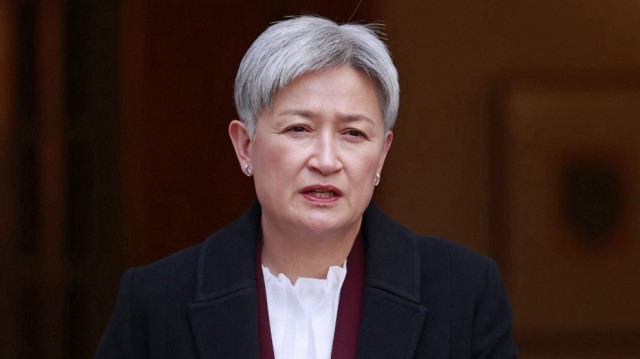 La ministre australienne des Affaires étrangères, Penny Wong, s'exprime lors d'une conférence de presse à Canberra, le 11 août 2025.