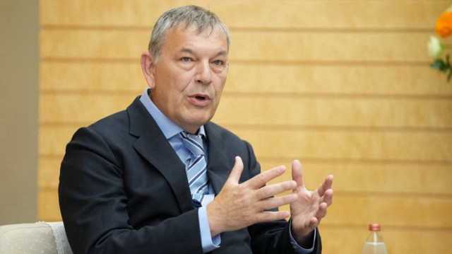 Le commissaire général de l'Office de secours et de travaux des Nations unies pour les réfugiés de Palestine dans le Proche-Orient (UNRWA), Philippe Lazzarini, s'exprime lors d'une réunion avec le Premier ministre japonais Shigeru Ishiba au bureau du Premier ministre à Tokyo, le 27 mai 2025.