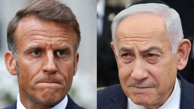 Cette combinaison d'images d'archives créée le 20 août 2025 montre le président français Emmanuel Macron lors d'une conférence de presse à Washington, DC, à la suite des négociations visant à mettre fin à la guerre russe en Ukraine le 18 août 2025, et le Premier ministre israélien Benjamin Netanyahu lors de la cérémonie annuelle à la veille de la Journée du souvenir des soldats tombés au combat (Yom HaZikaron) au mémorial Yad LaBanim à Jérusalem, le 29 avril 2025.