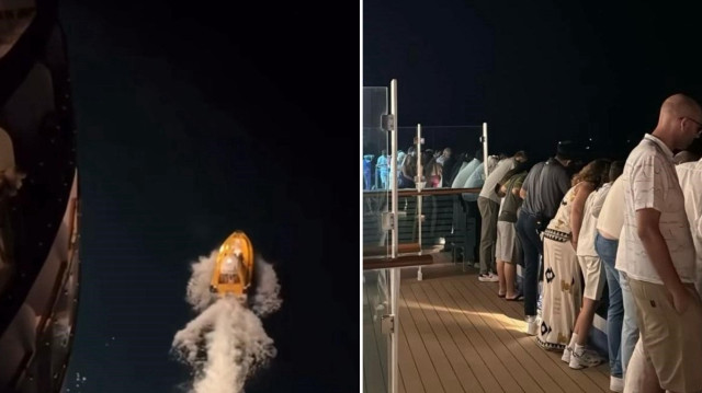 Tüm yolcuların balkondn seyredek takip ettiği olayda ekipler, arama çalışmasına devam ediyor.