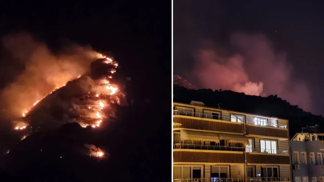 Marmara Adası'nda yerleşim yerlerini tehdit eden orman yangını
