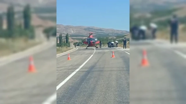 Malatya'da ambulans helikopter hastayı almak için kara yoluna indi
