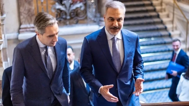 Turkish Foreign Minister Hakan Fidan (R) meets Deputy Prime Minister of Ireland Simon Harris (L) in Dublin, Ireland on August 26, 2025.